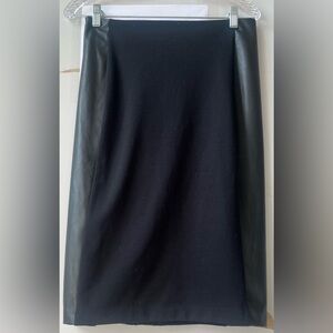 Michael Kors Black Stretch Pencil Skirt Faux Leather Panel Size Large